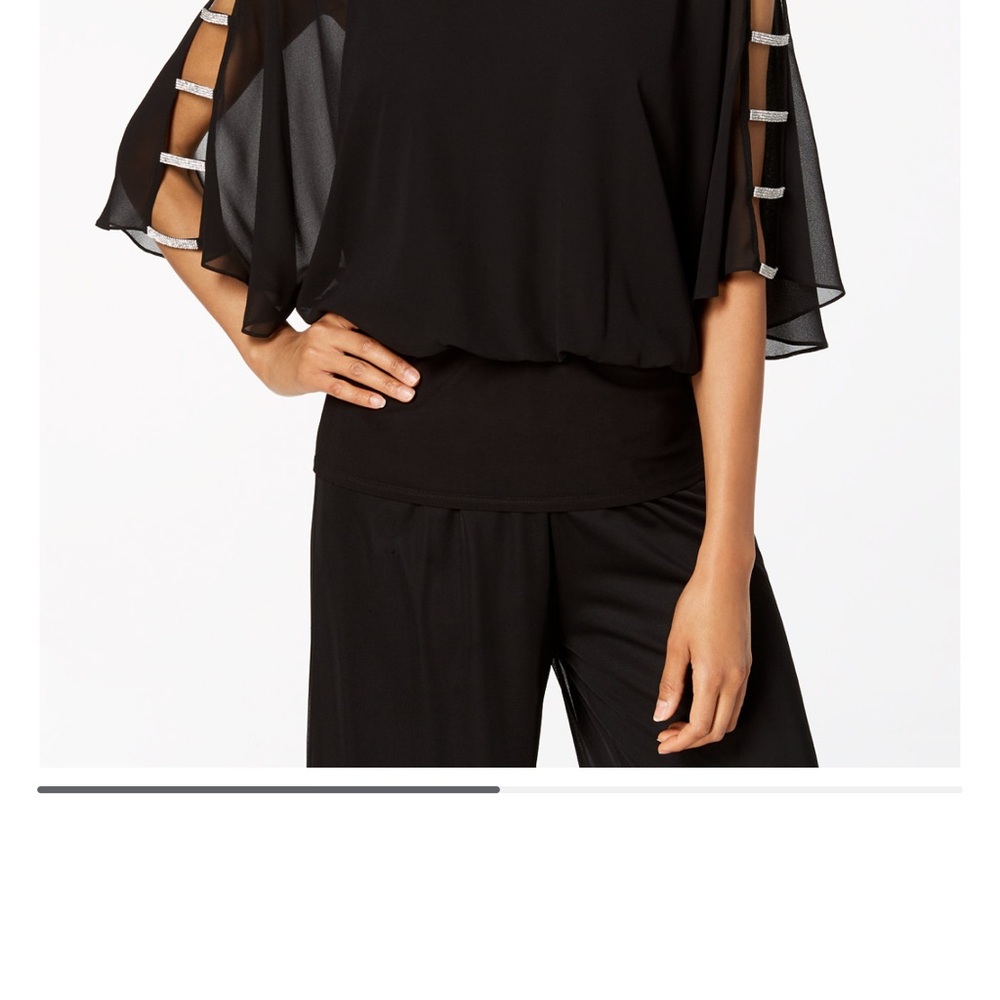 NWT MSK Asymmetrical Black Blouse with Rhinestone Details
